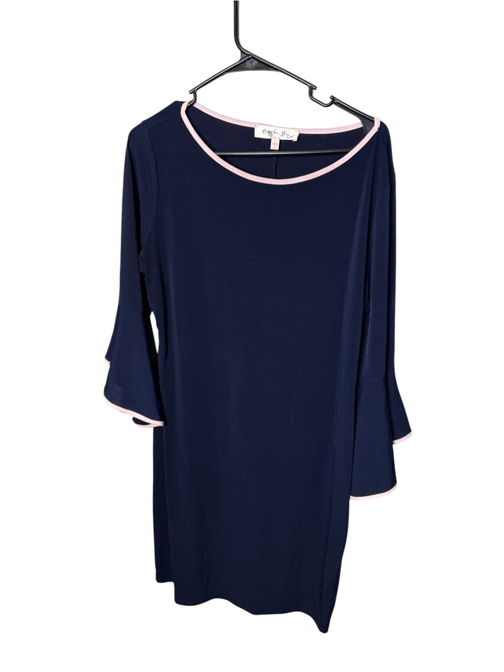 Magnolia Skye Navy Blue Bell Sleeve Dress Pink Trim XL